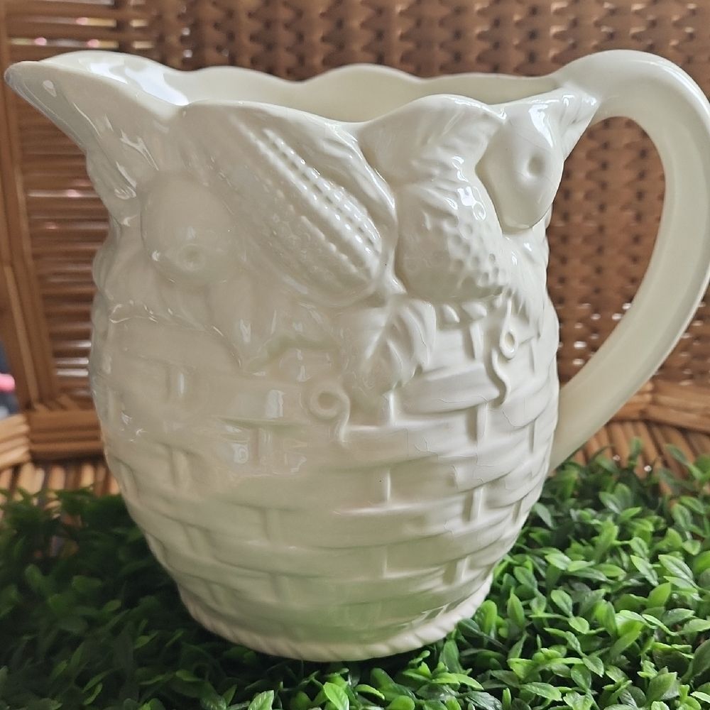 Vintage Basket Weave & Vegetable Pitcher